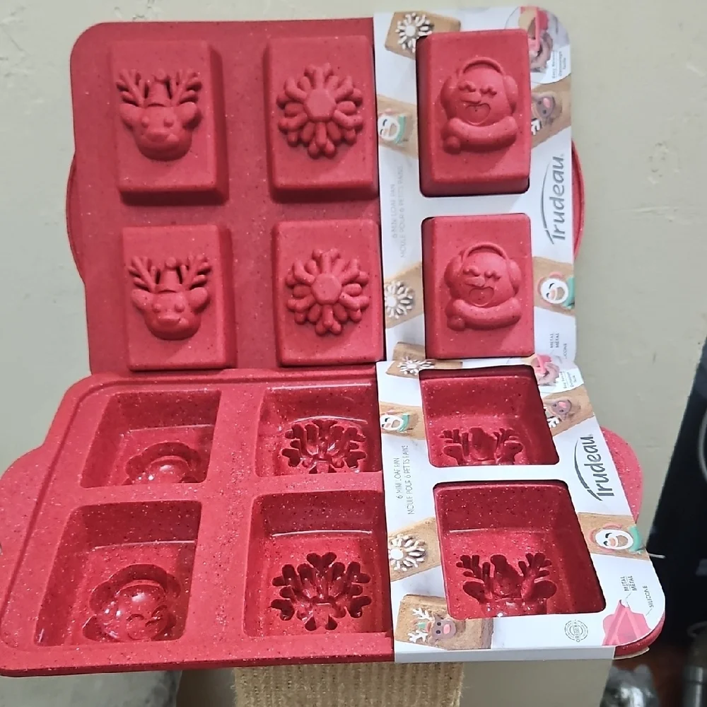 Trudeau Red Holiday Silicone Six Loaf Baking Mold SET OF TWO!